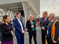 Minister for Transport Infrastructure, Jacinta Allan, speaks to Reservoir Station team members