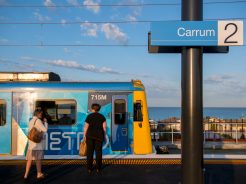 The first trains arriving at Carrum station 