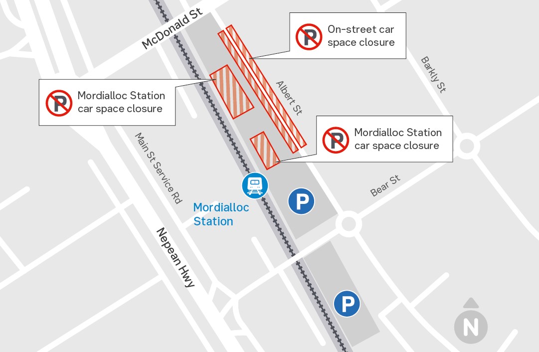 Mordialloc Station car space closures - click to view larger version of map
