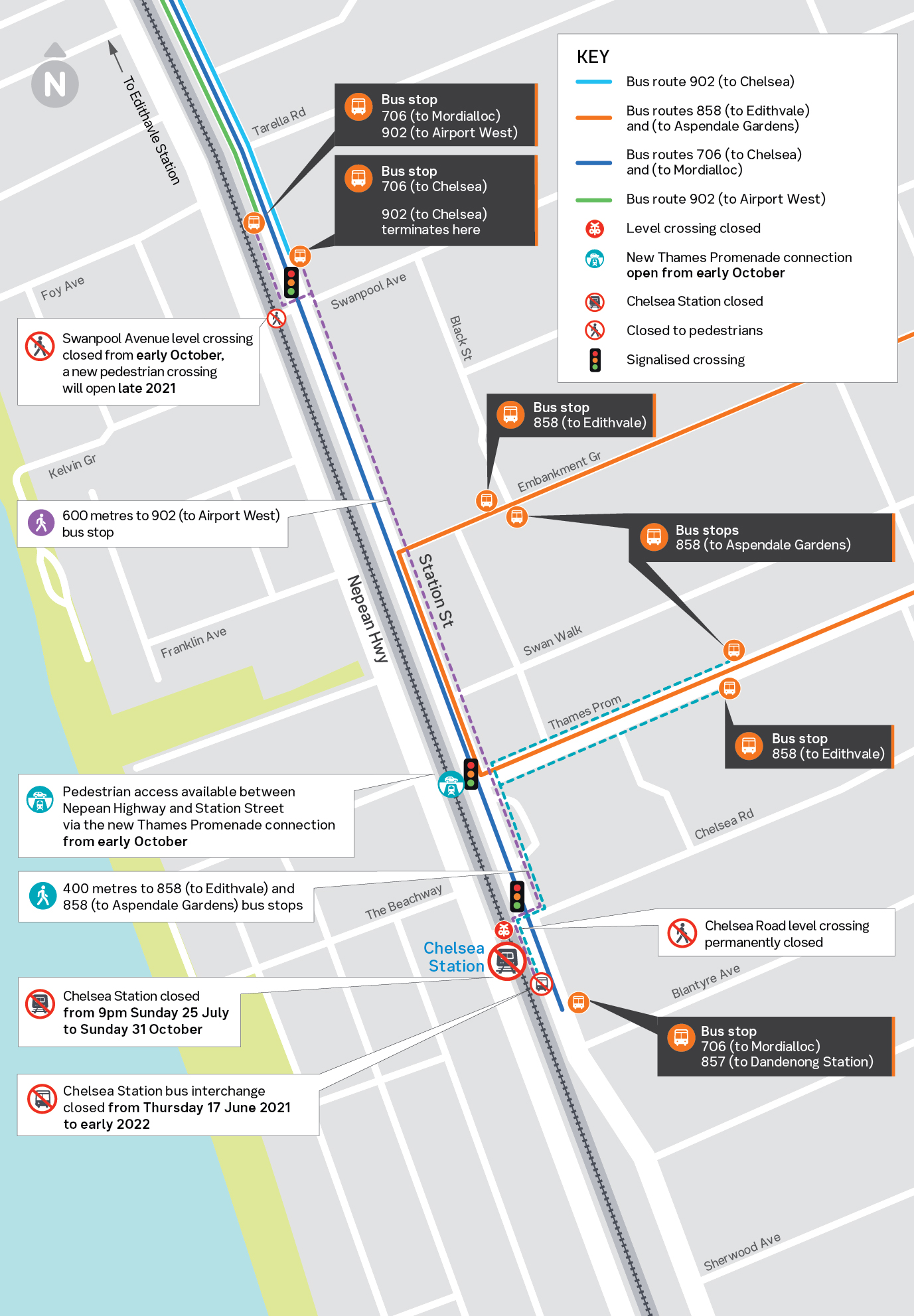 Chelsea Station bus stop changes - click to view larger version of map