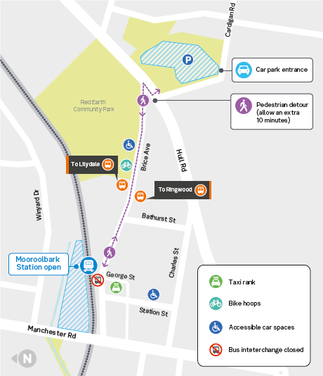 Mooroolbark Station accessible car spaces map - click to view larger version of map