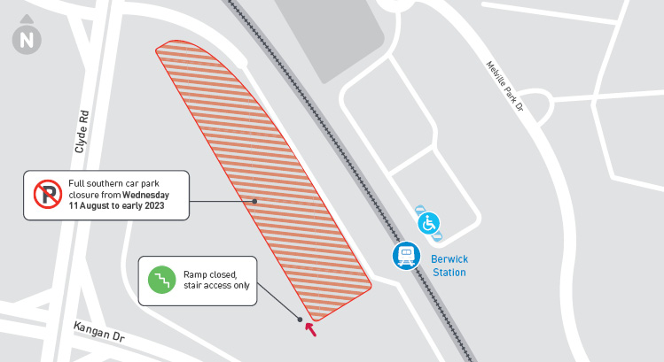 Berwick Station southern carpark closure - click to view larger version of map