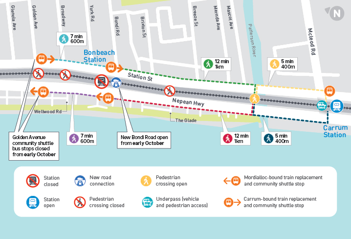 Bonbeach Station wayfinding map - click to view larger version of map