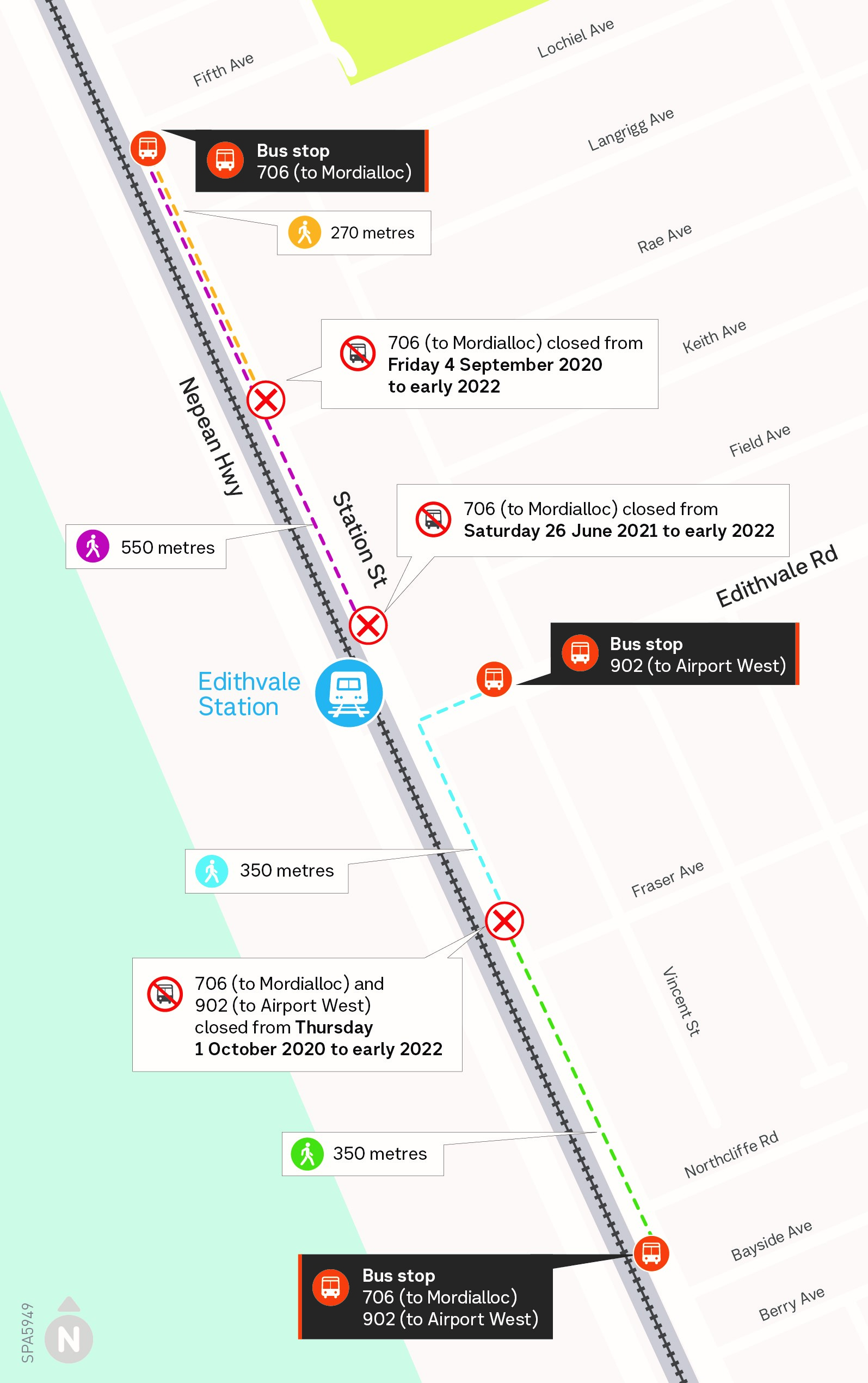 Edithvale Station bus stop changes - click to view larger version of map