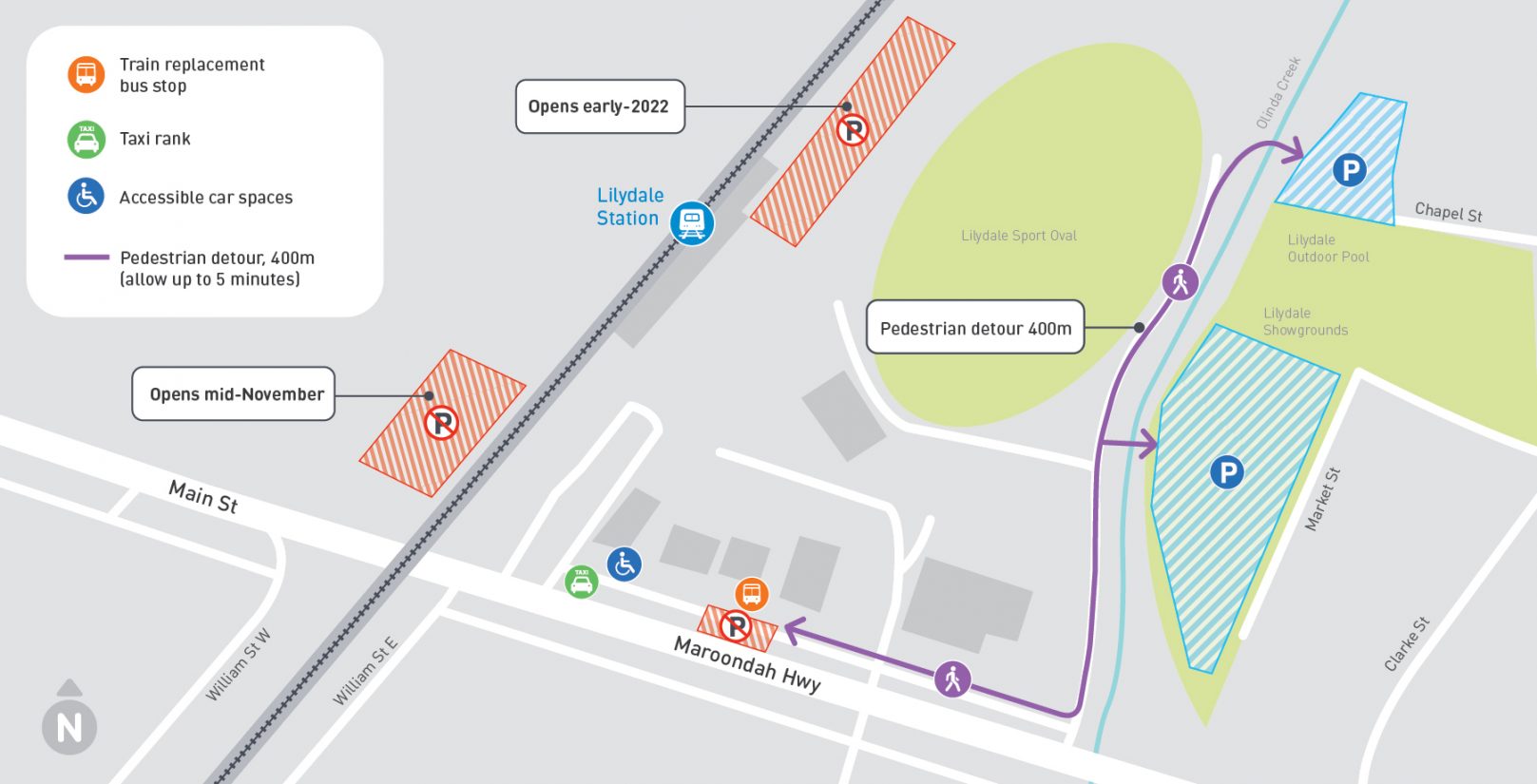 Lilydale Station car space closures - click to view larger version of map