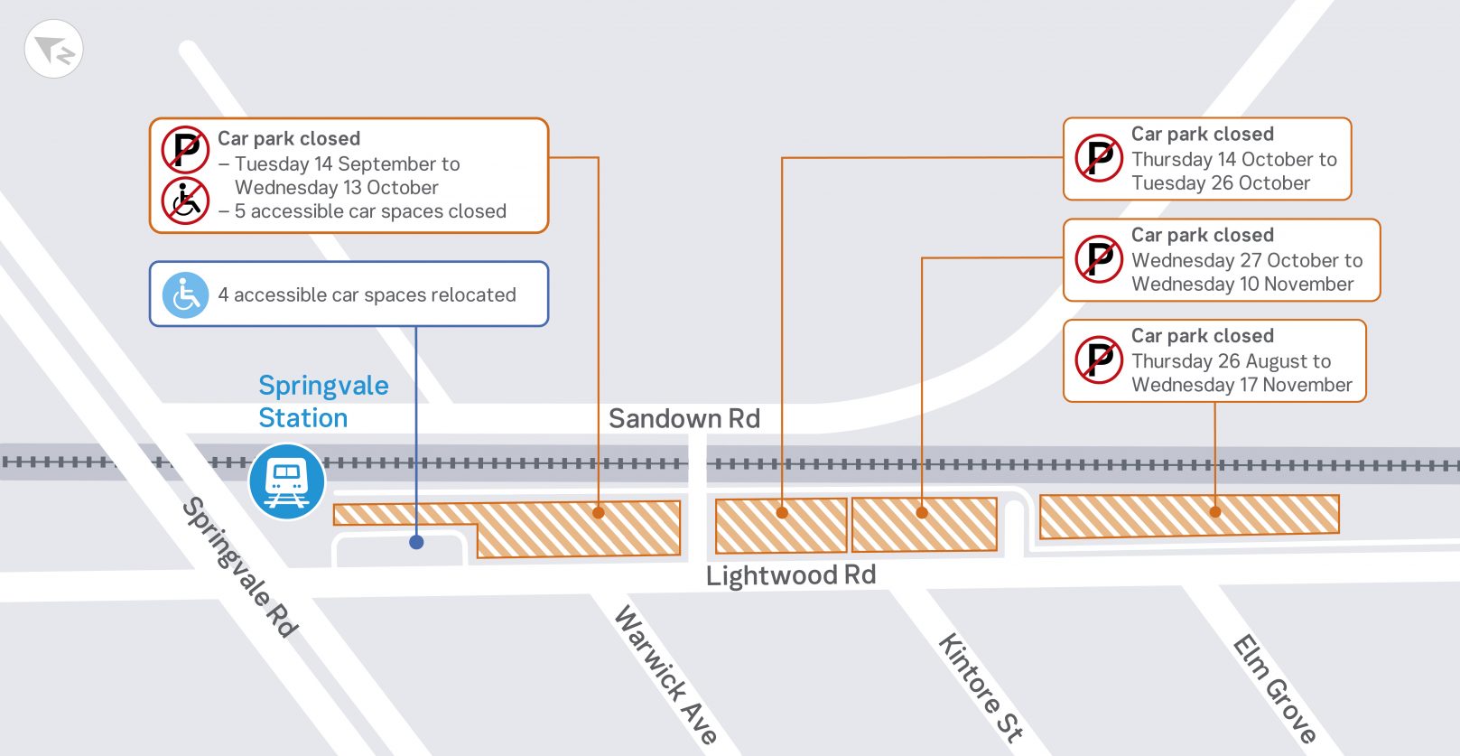 Springvale Station car space closures - click to view larger version of map