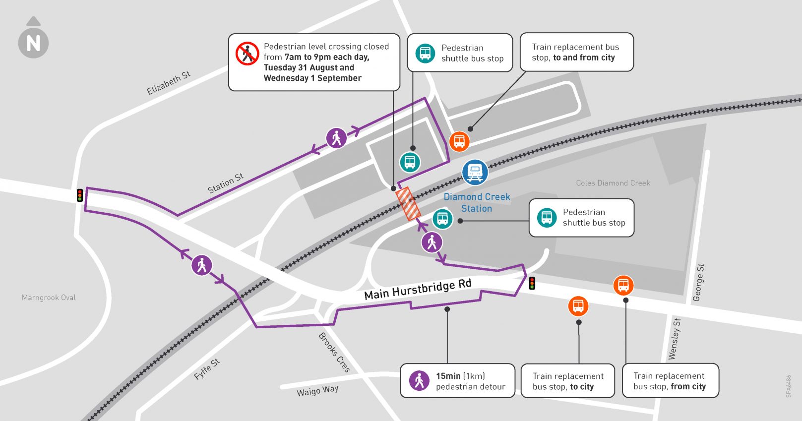 Diamond Creek Station pedestrian access - click to view larger version of map