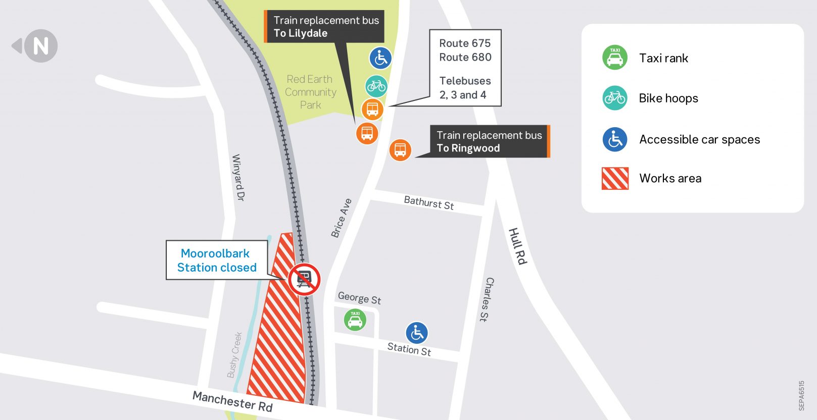 Bus stop relocations at Mooroolbark Station - click to view larger version of map