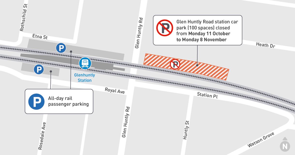 Glenhuntly Station car park closure - click to view larger version of map