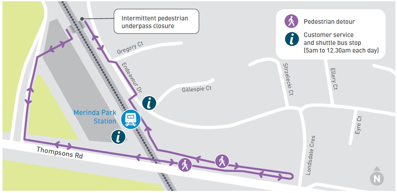 Merinda Park Station pedestrian access map - click to view larger version of map