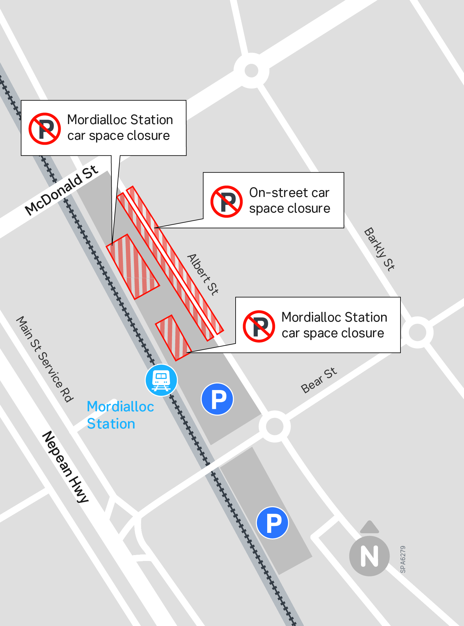 Mordialloc car space closure - click to view larger version of map