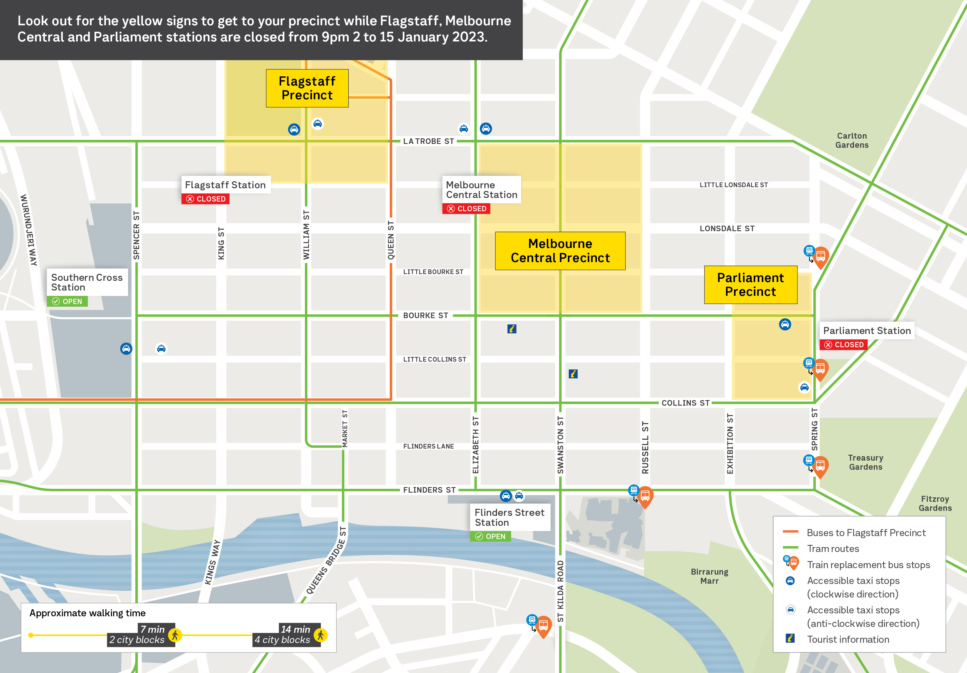 Flagstaff Melbourne Central and Parliament station closures