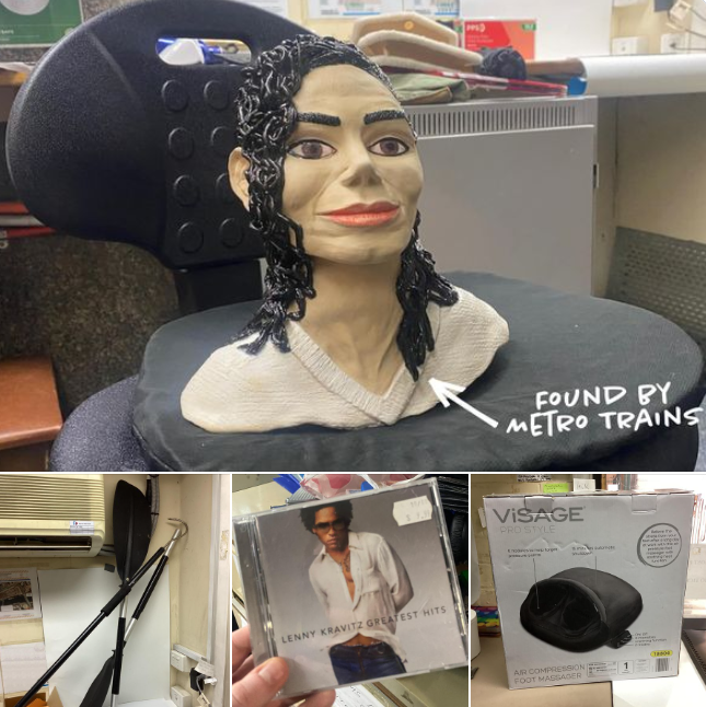 Some items in the lost property office include a ceramic bust of Michael Jackson, kayak paddles, a Lenny Kravitz CD and a foot massager.