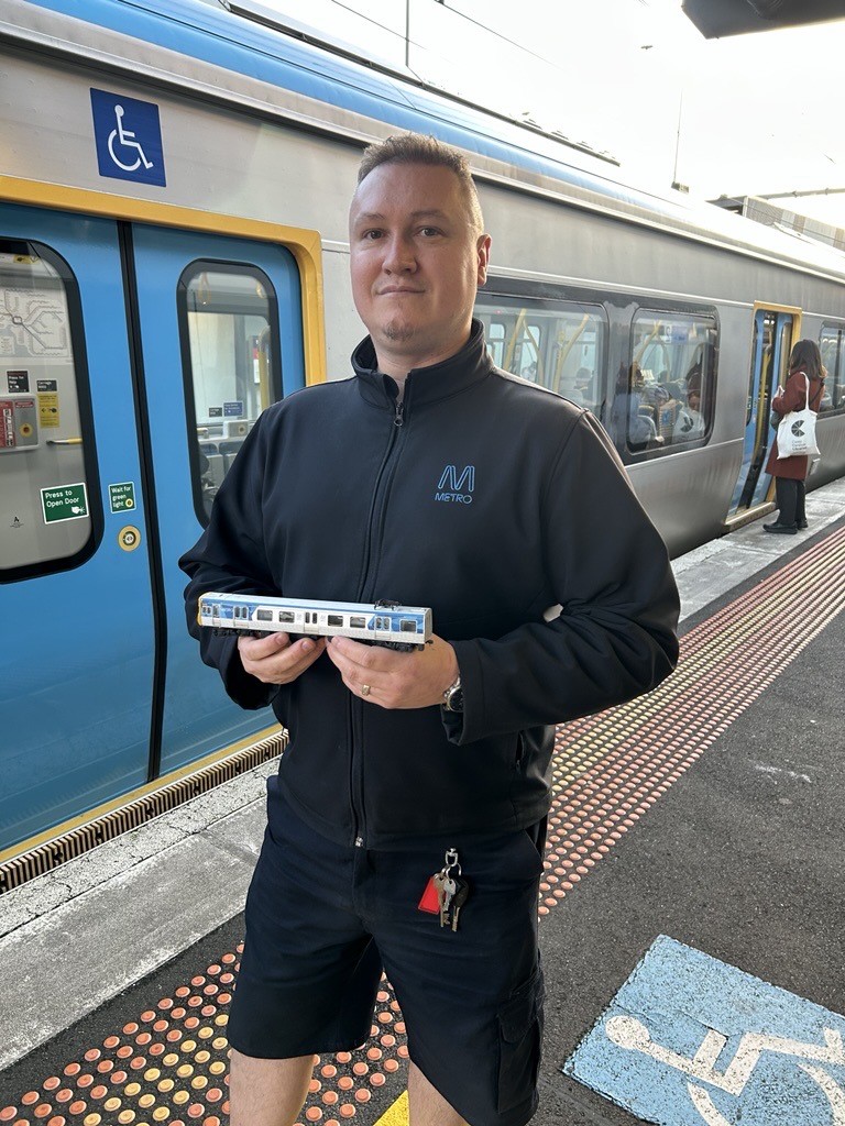 Dave with one of his miniature trains.